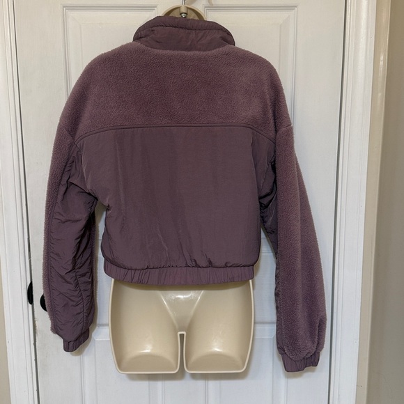 Urban Outfitters Cropped Fleece-Lined Hooded Jacket Mauve Zip Up Size M - Picture 4 of 8